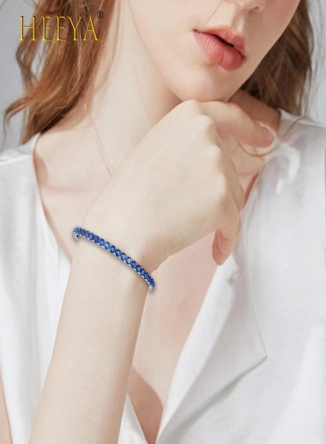 HEEYA Birthstone Jewelry for Women,White Gold Plated Birthstone Bracelets,Tennis Bracelets with Cubic Zirconia,Slider Blue Rhinestone Bracelet,September Birthday Christmas Jewelry Gifts for Wife Daughter Sister - Image 3